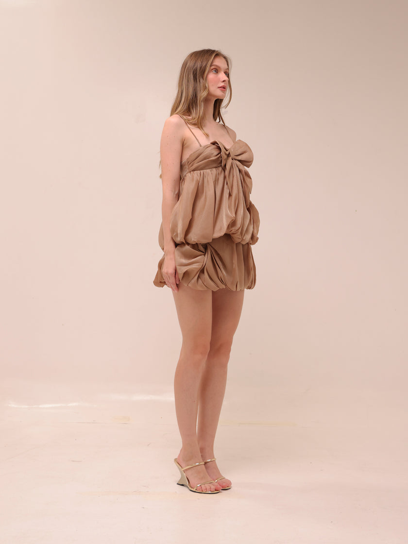 Genevieve Bow Dress in Brown