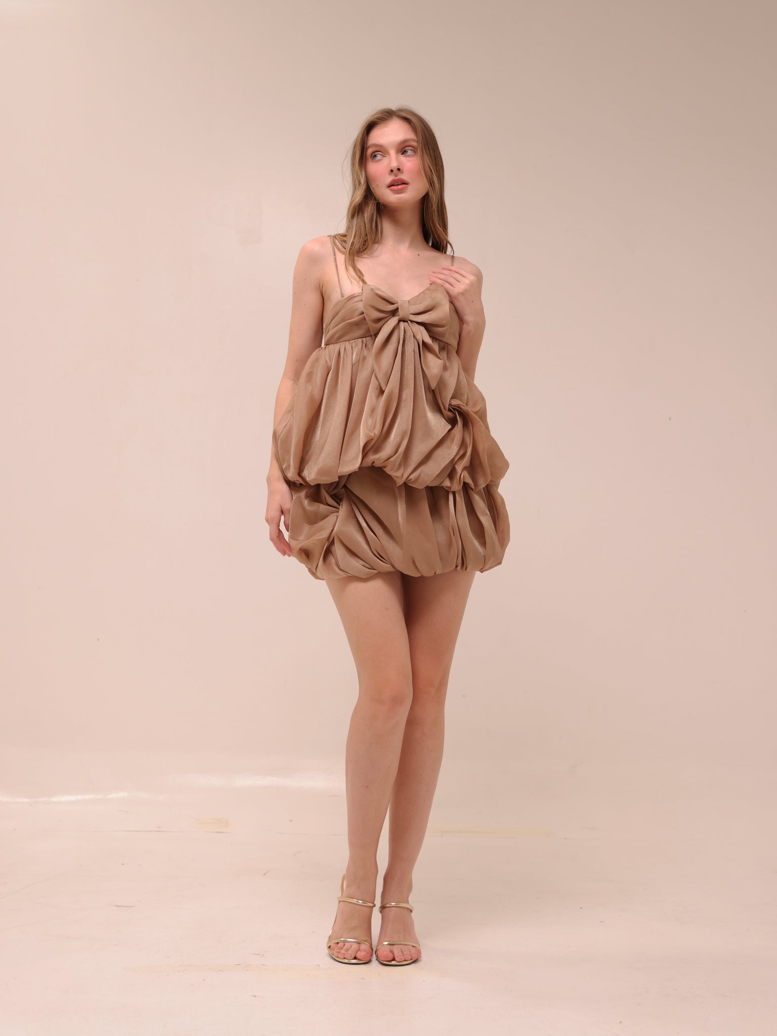 Genevieve Bow Dress in Brown