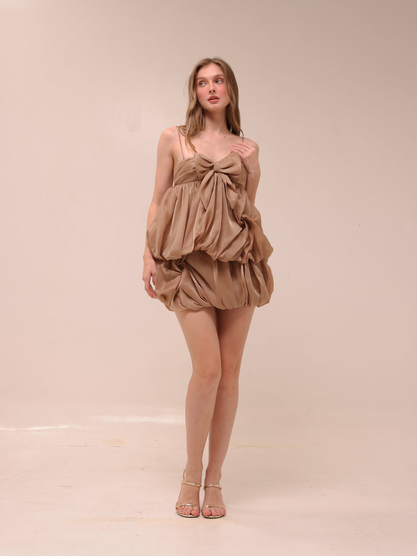 Genevieve Bow Dress in Brown