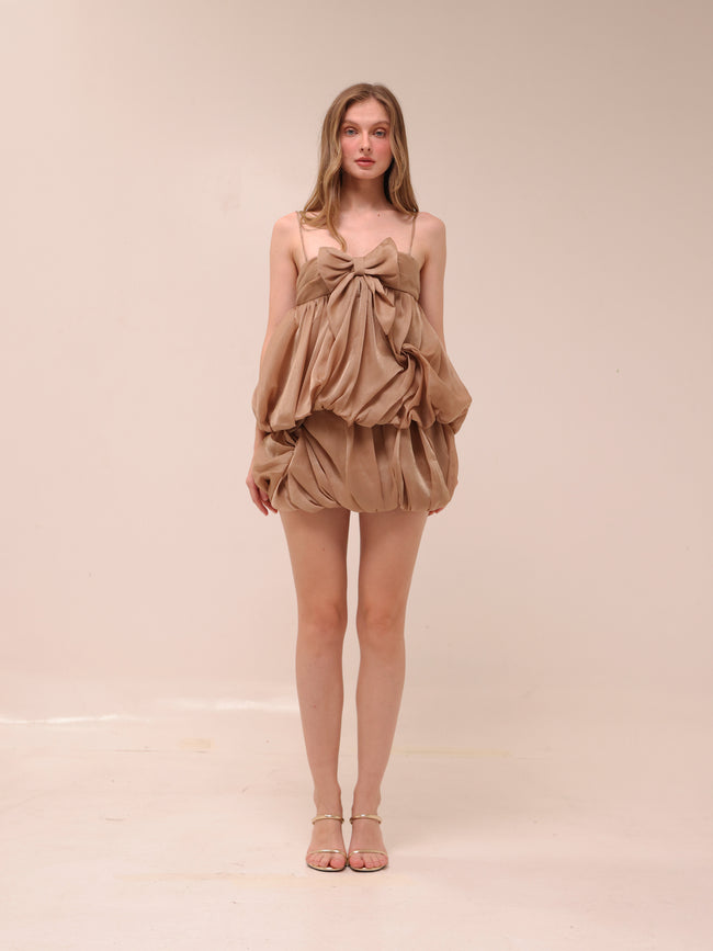 Genevieve Bow Dress in Brown