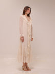Frill Chiffon Long Sleeve Midi Dress