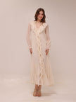 Frill Chiffon Long Sleeve Midi Dress
