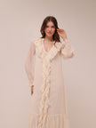 Frill Chiffon Long Sleeve Midi Dress