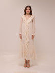 Frill Chiffon Long Sleeve Midi Dress