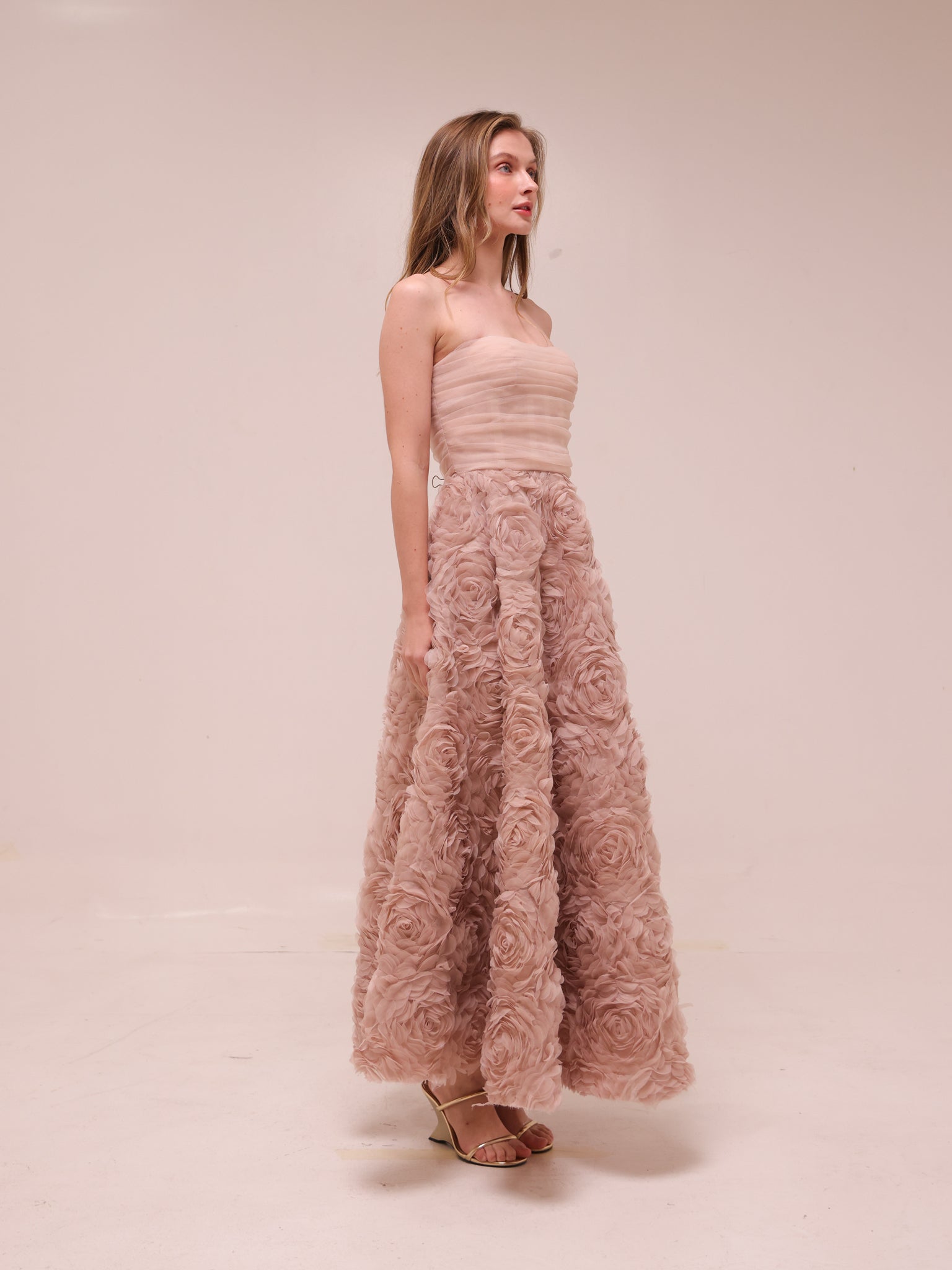 Rosette Tulle Off-Shoulder Gown