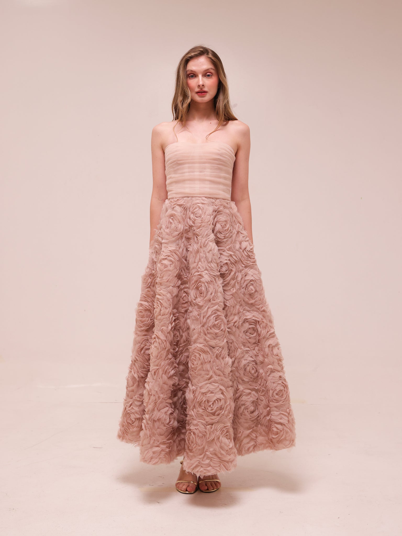 Rosette Tulle Off-Shoulder Gown