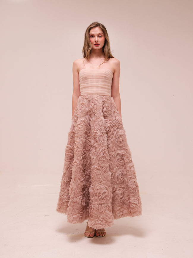 Rosette Tulle Off-Shoulder Gown