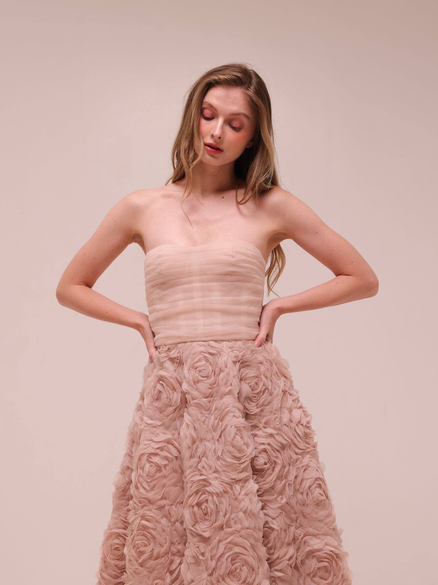 Rosette Tulle Off-Shoulder Gown
