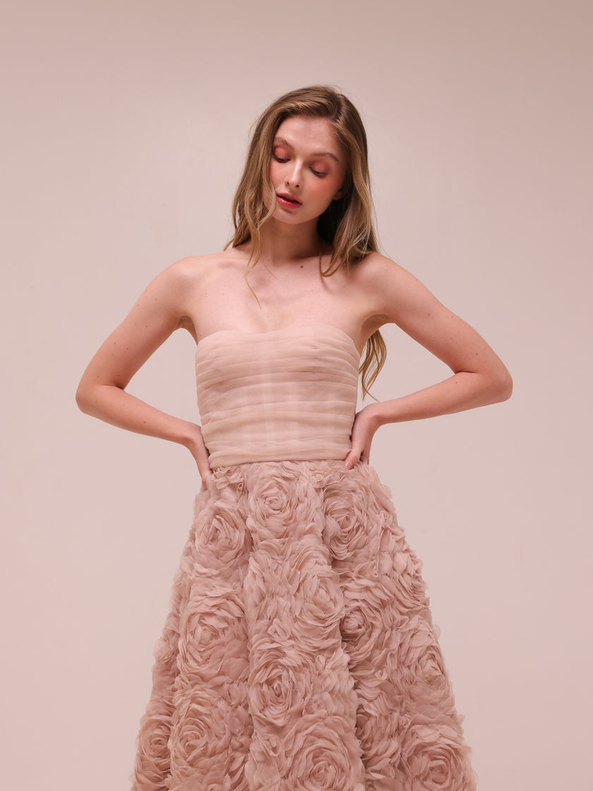 Rosette Tulle Off-Shoulder Gown