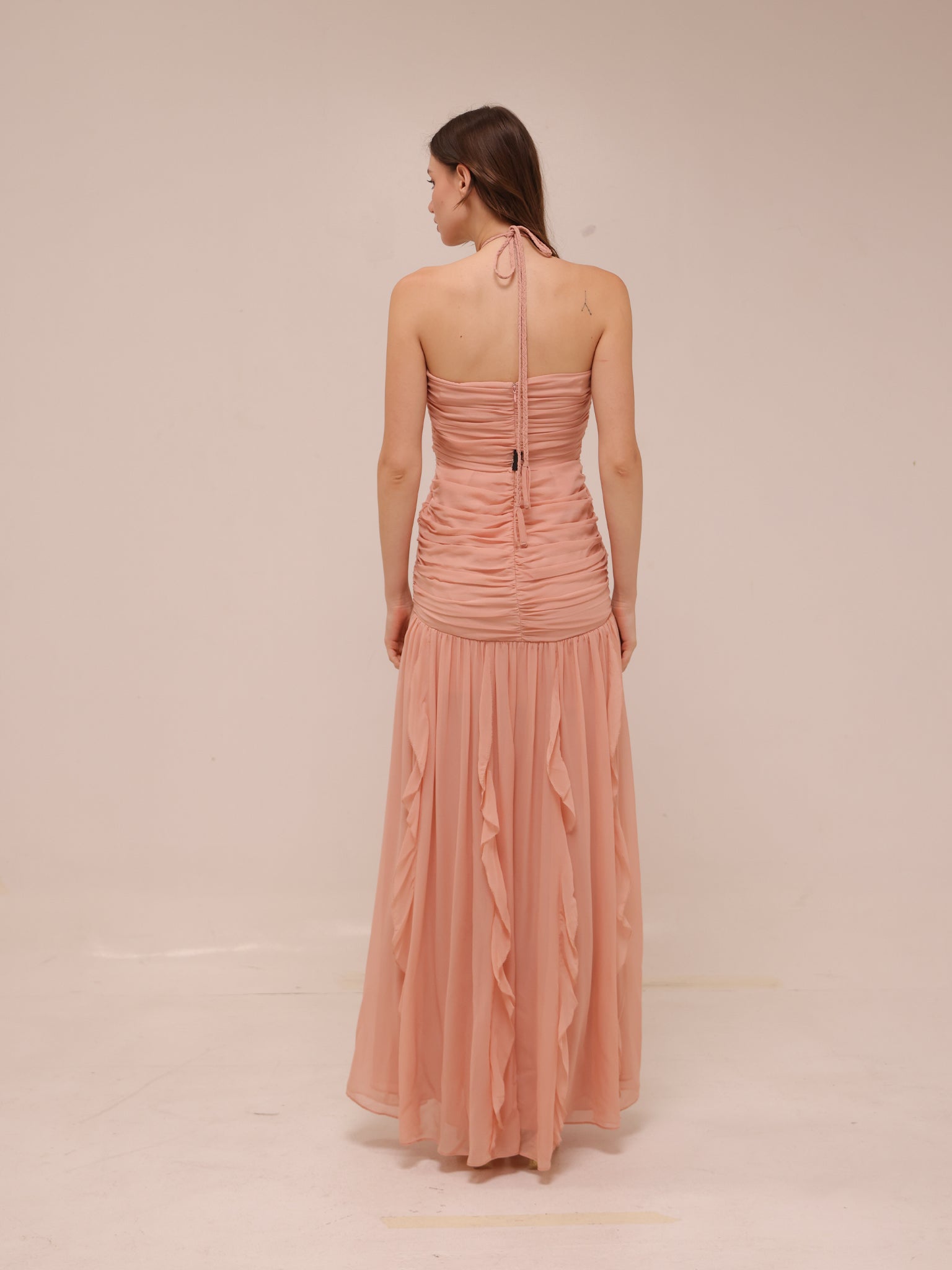Lucine Ruched Silk Halter Dress