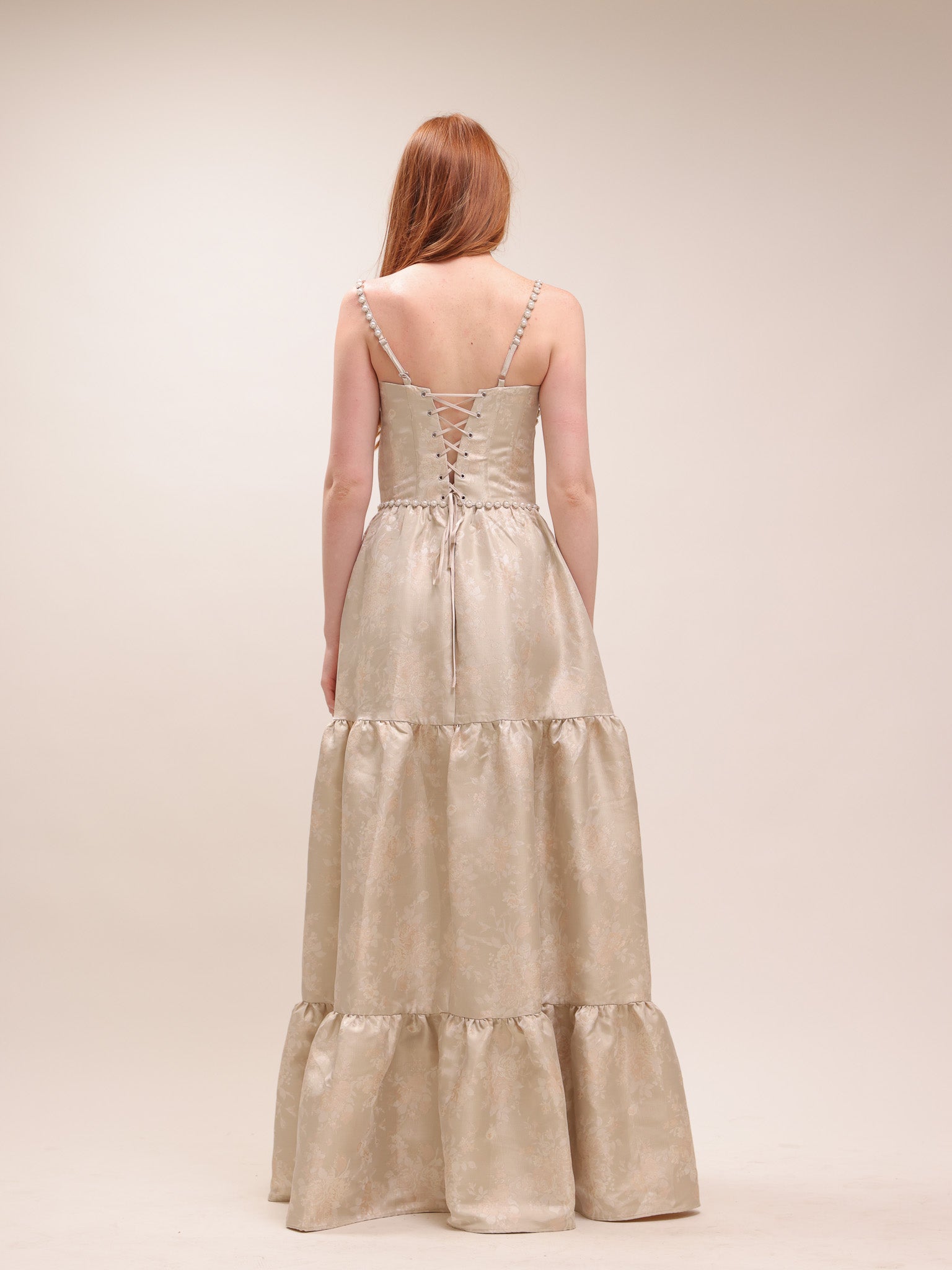 The Lucetta Dress in Taupe Windsor Brocade