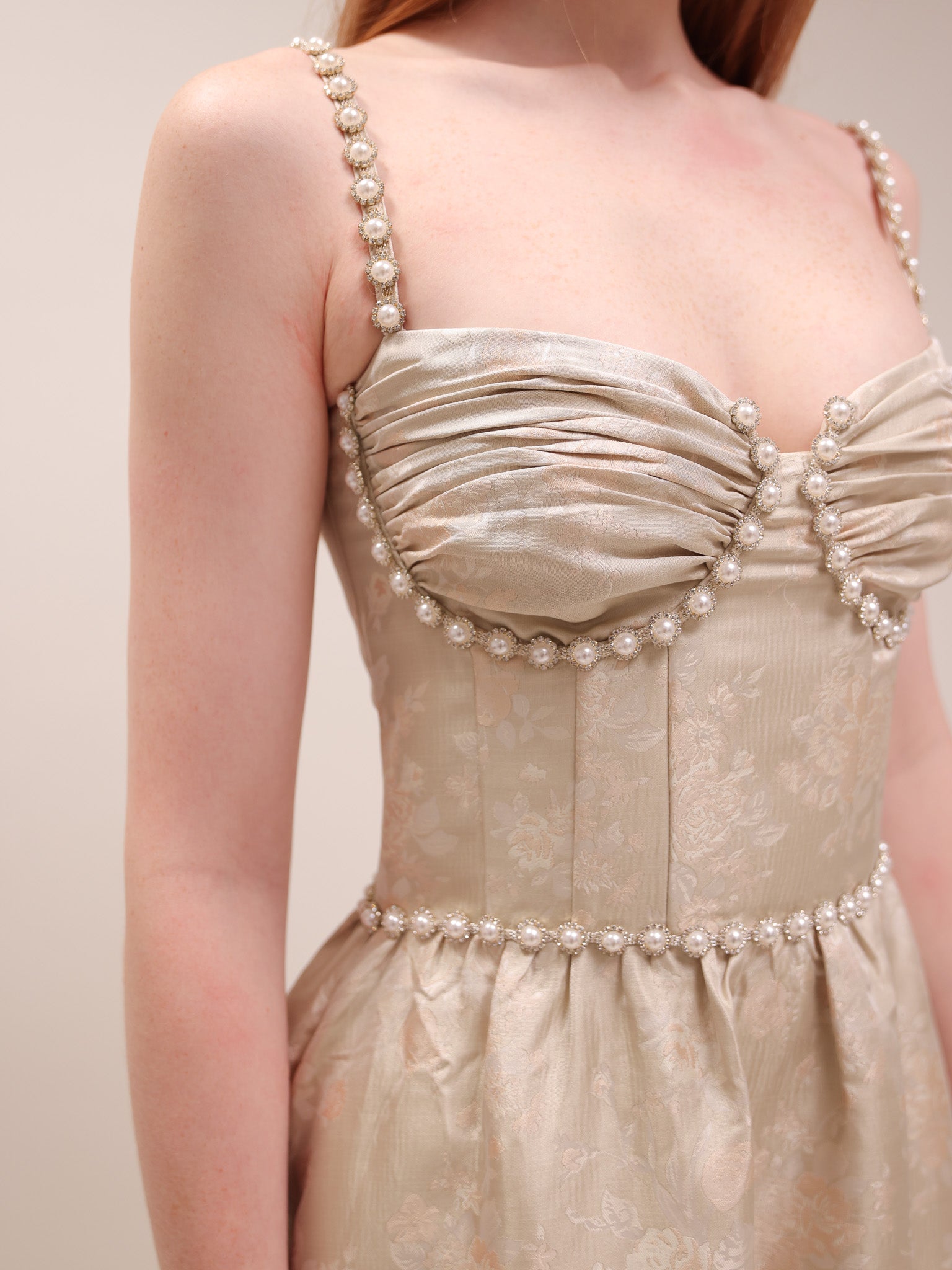 The Lucetta Dress in Taupe Windsor Brocade