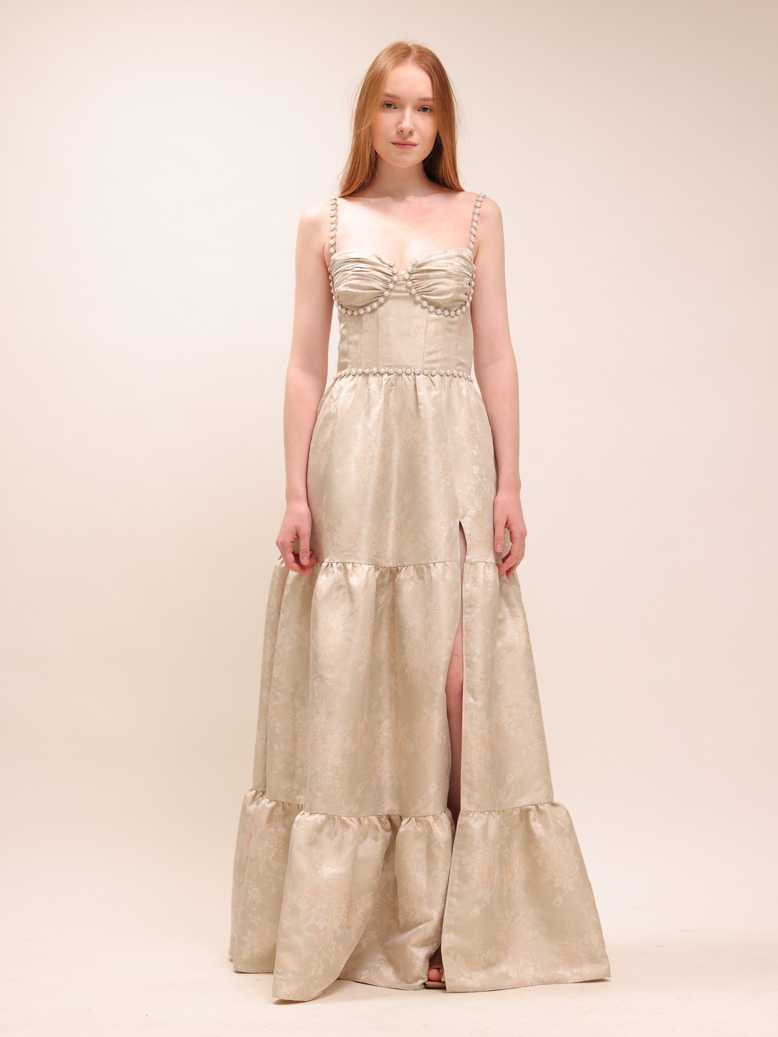 The Lucetta Dress in Taupe Windsor Brocade