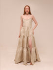 The Vivian Dress in Taupe Windsor Brocade