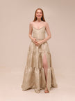 The Vivian Dress in Taupe Windsor Brocade