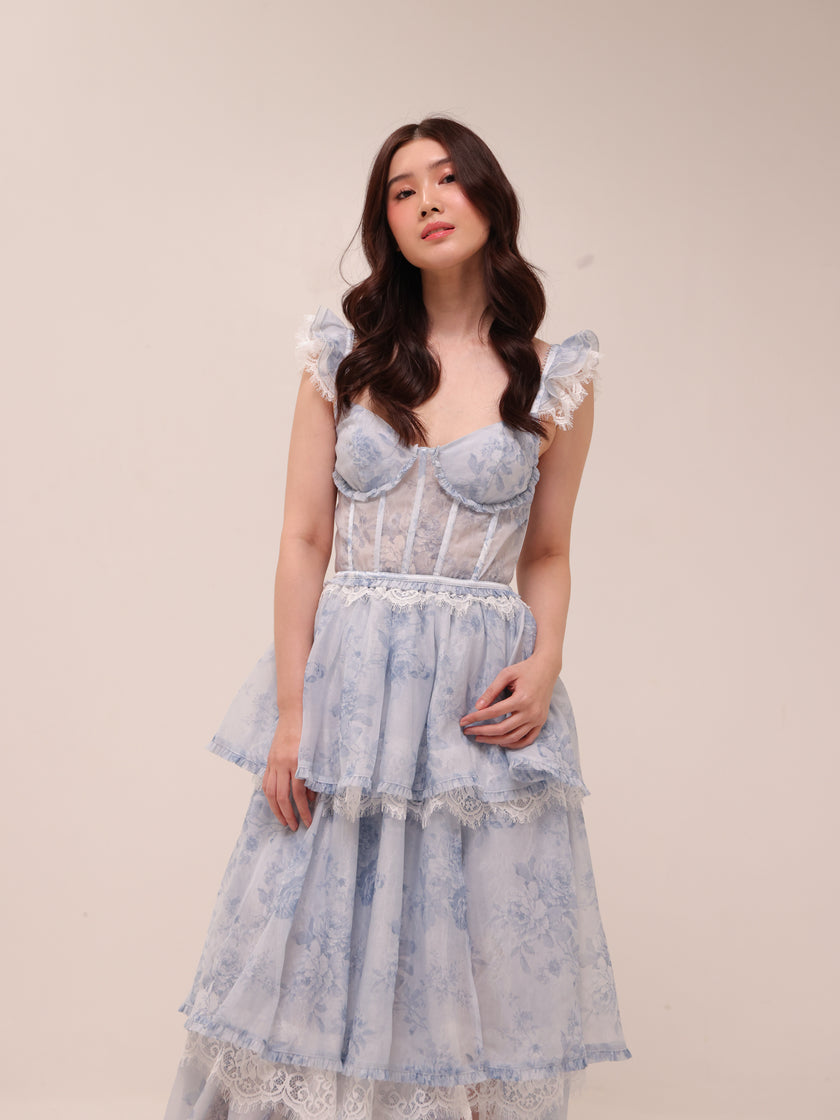 The Jolie Dress in Blue Tapestry Rose