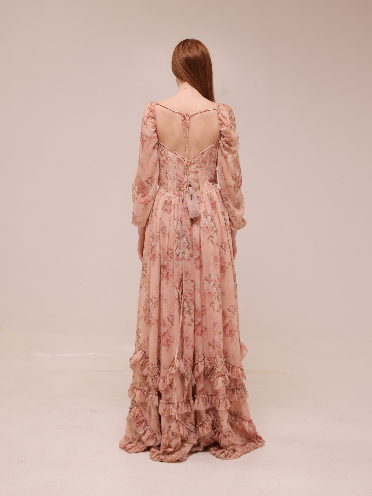 The Carmella Dress in Peach Tapestry