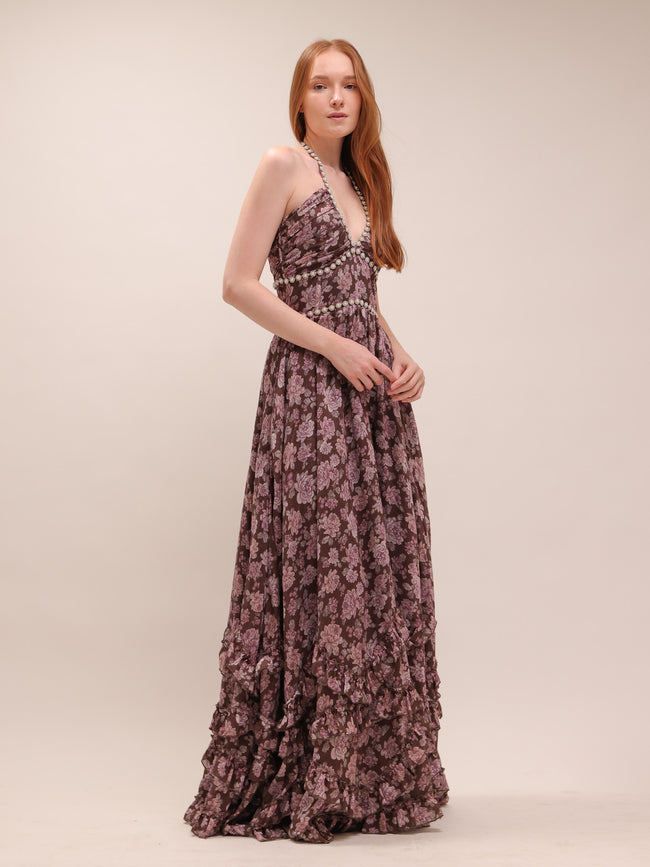 The Scarlette Dress in Chocolate Peony Print