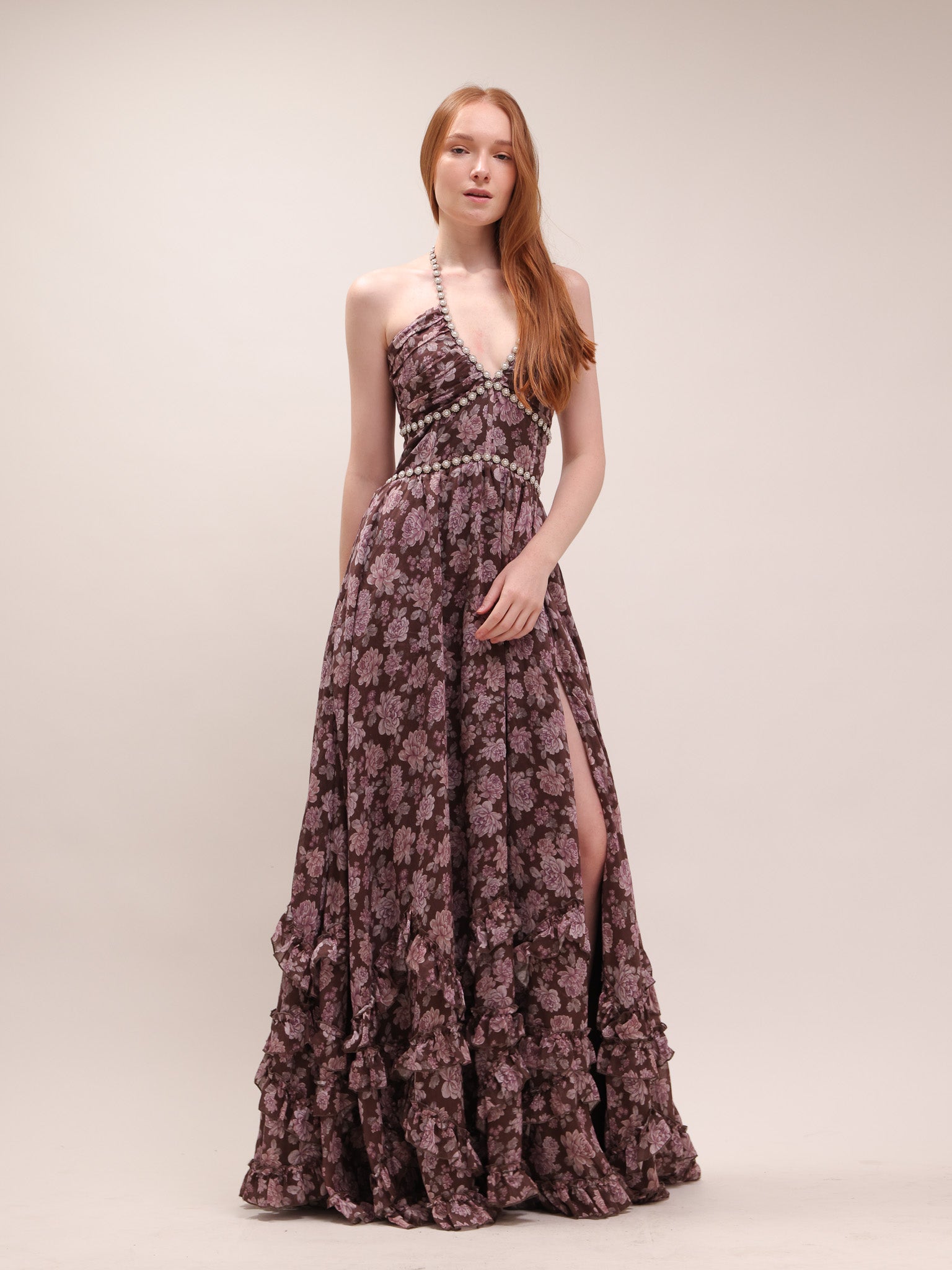 The Scarlette Dress in Chocolate Peony Print