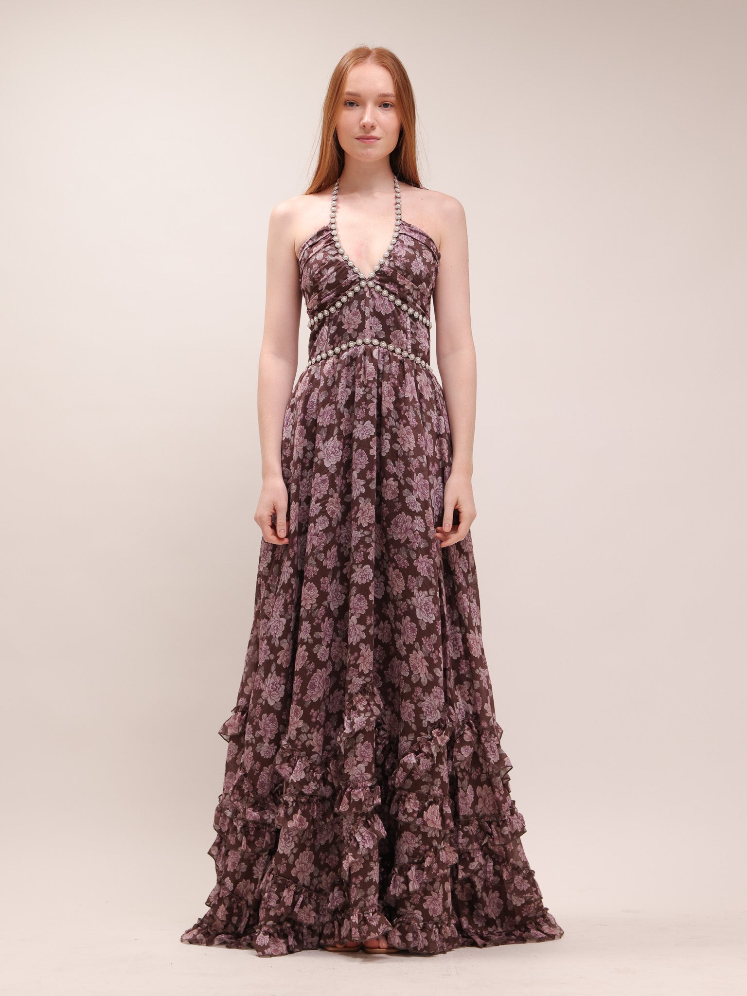 The Scarlette Dress in Chocolate Peony Print