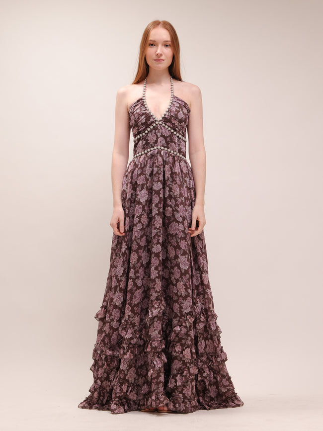 The Scarlette Dress in Chocolate Peony Print