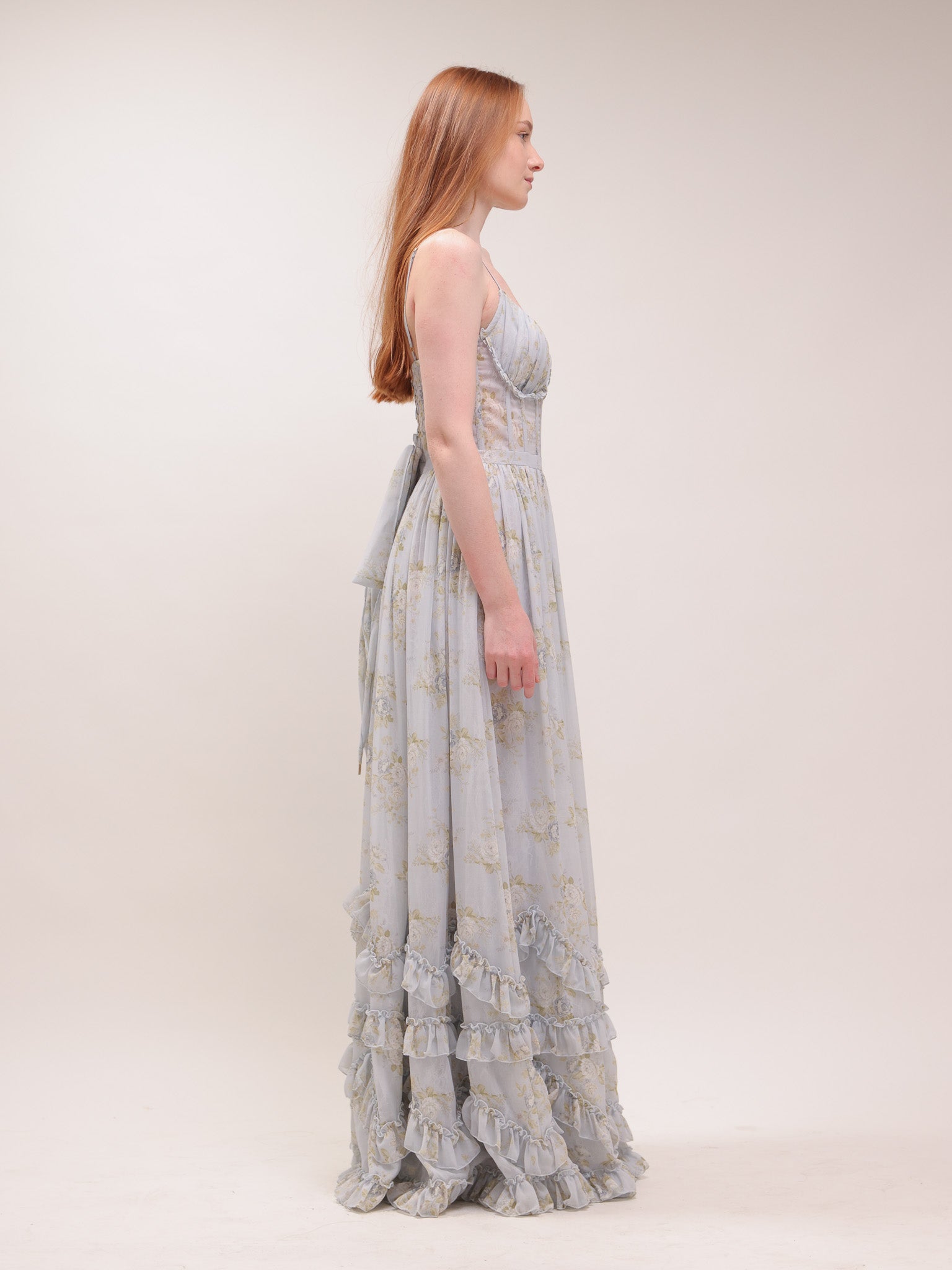 The Carmen Dress in Victorian Blue Roses