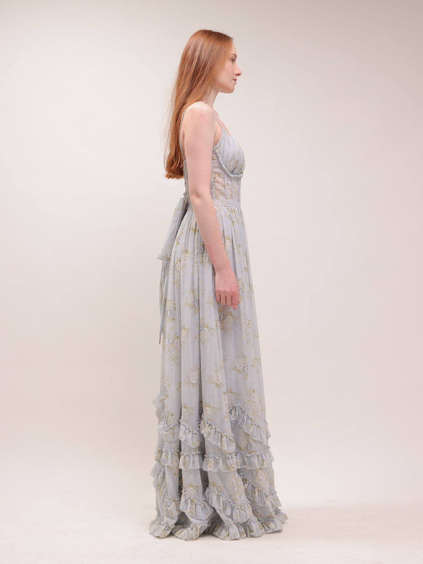 The Carmen Dress in Victorian Blue Roses