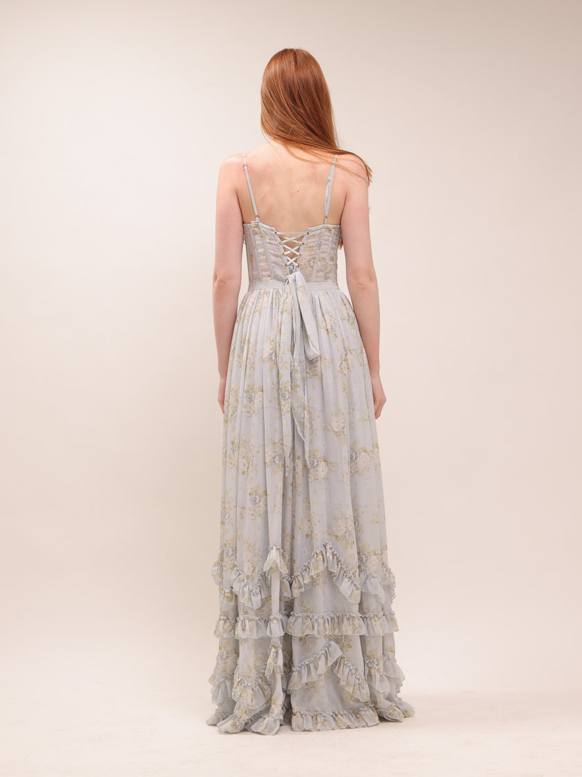 The Carmen Dress in Victorian Blue Roses