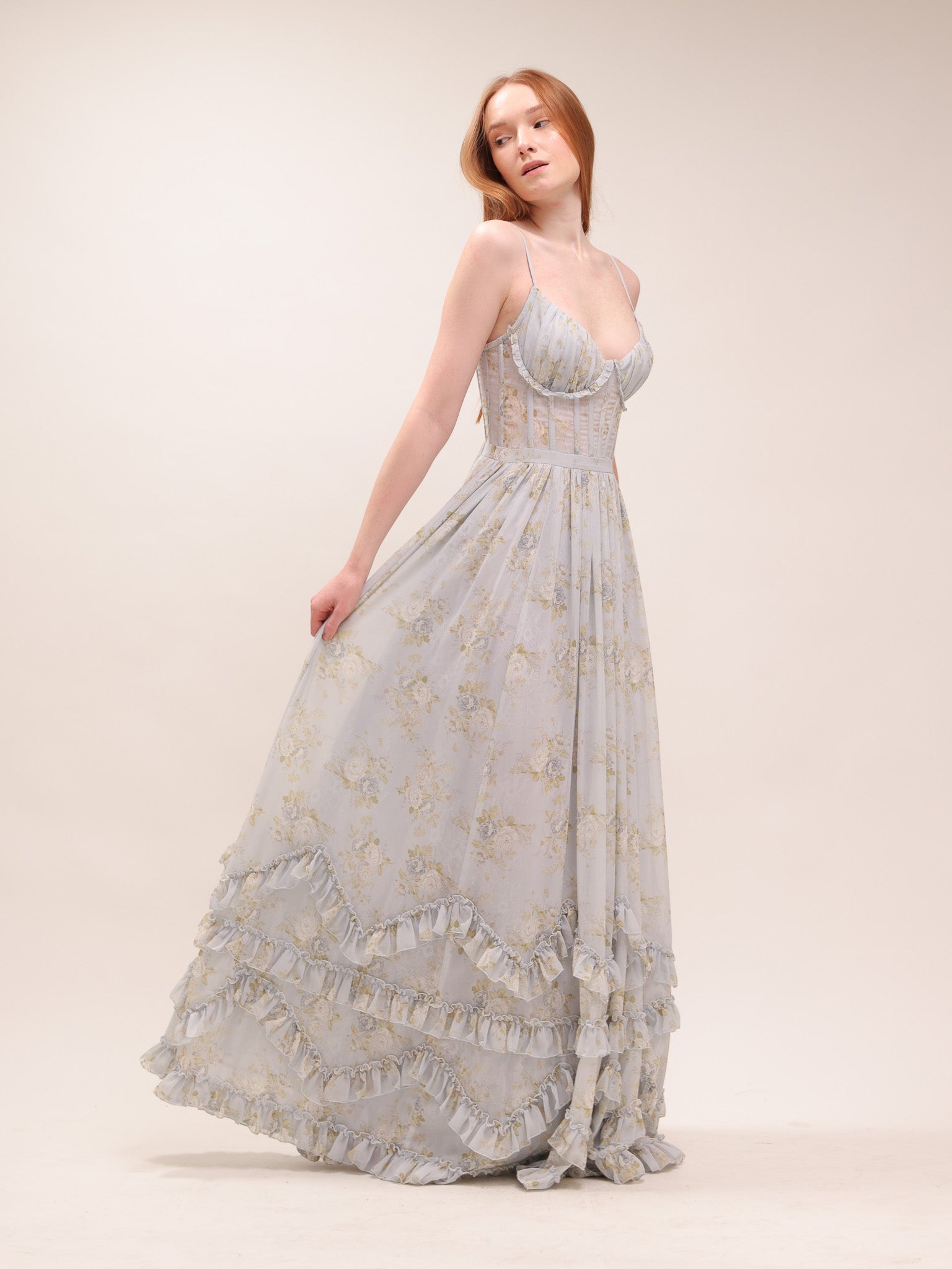 The Carmen Dress in Victorian Blue Roses