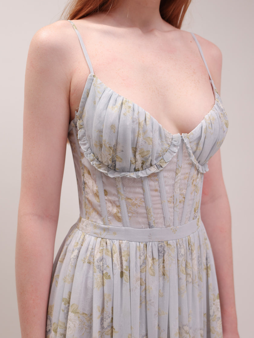 The Carmen Dress in Victorian Blue Roses