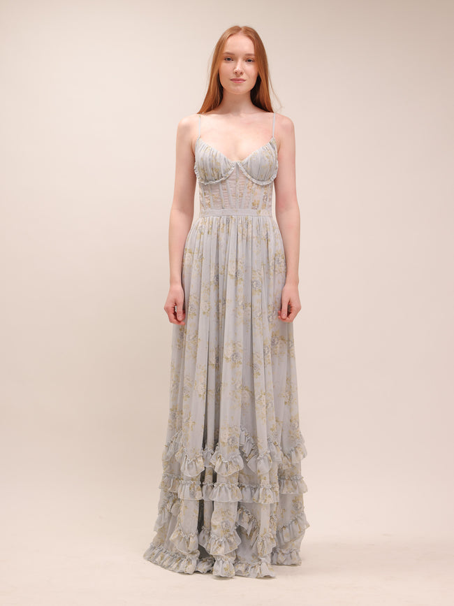 The Carmen Dress in Victorian Blue Roses