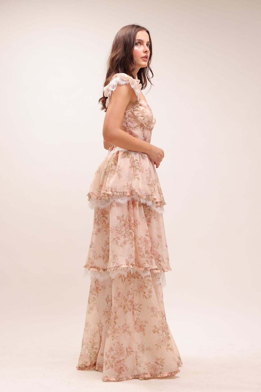 The Jolie Dress in Peach Tapestry