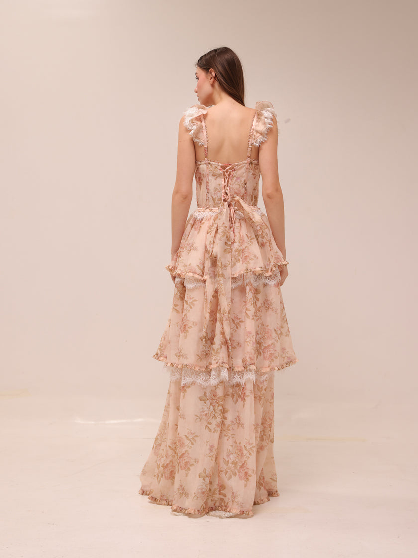The Jolie Dress in Peach Tapestry