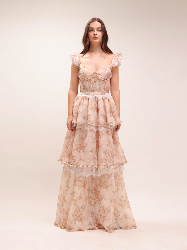 The Jolie Dress in Peach Tapestry