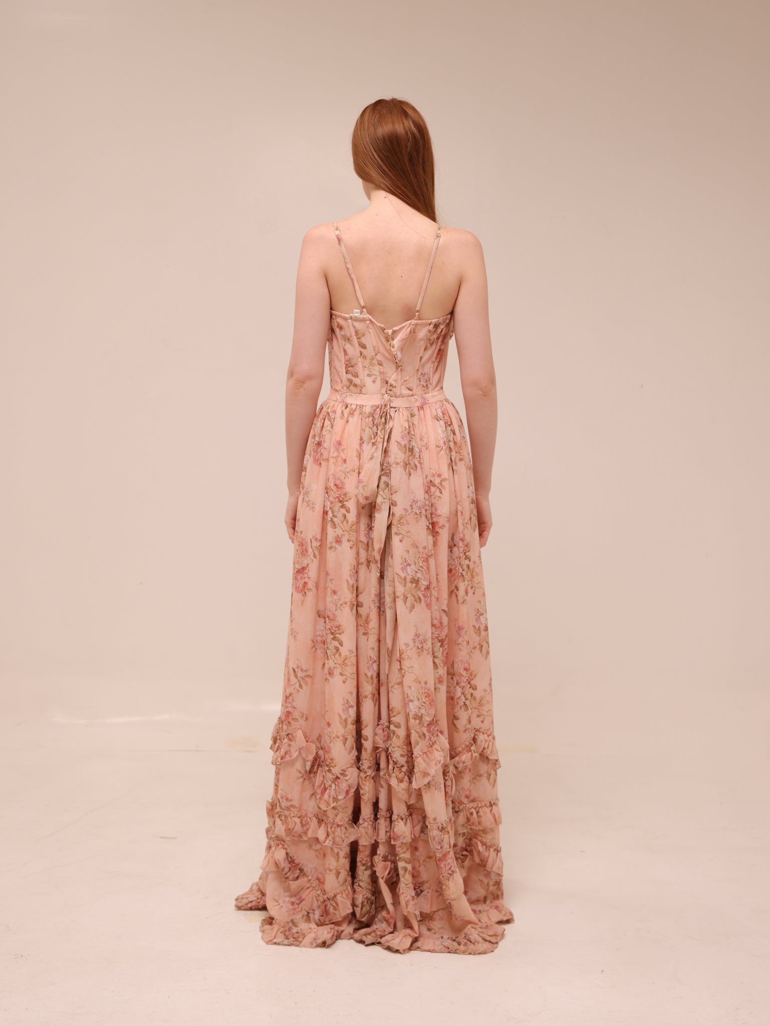 The Carmen Dress in Peach Tapestry