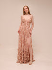 The Carmen Dress in Peach Tapestry