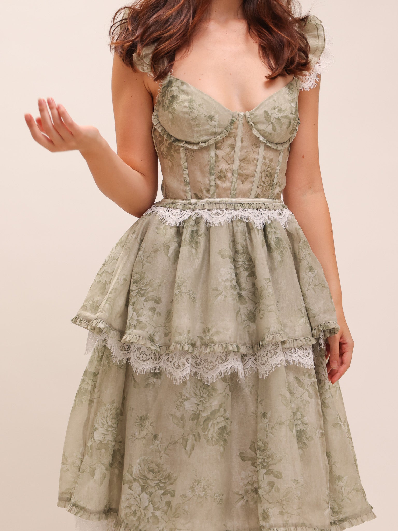 The Jolie Dress in Sage Tapestry