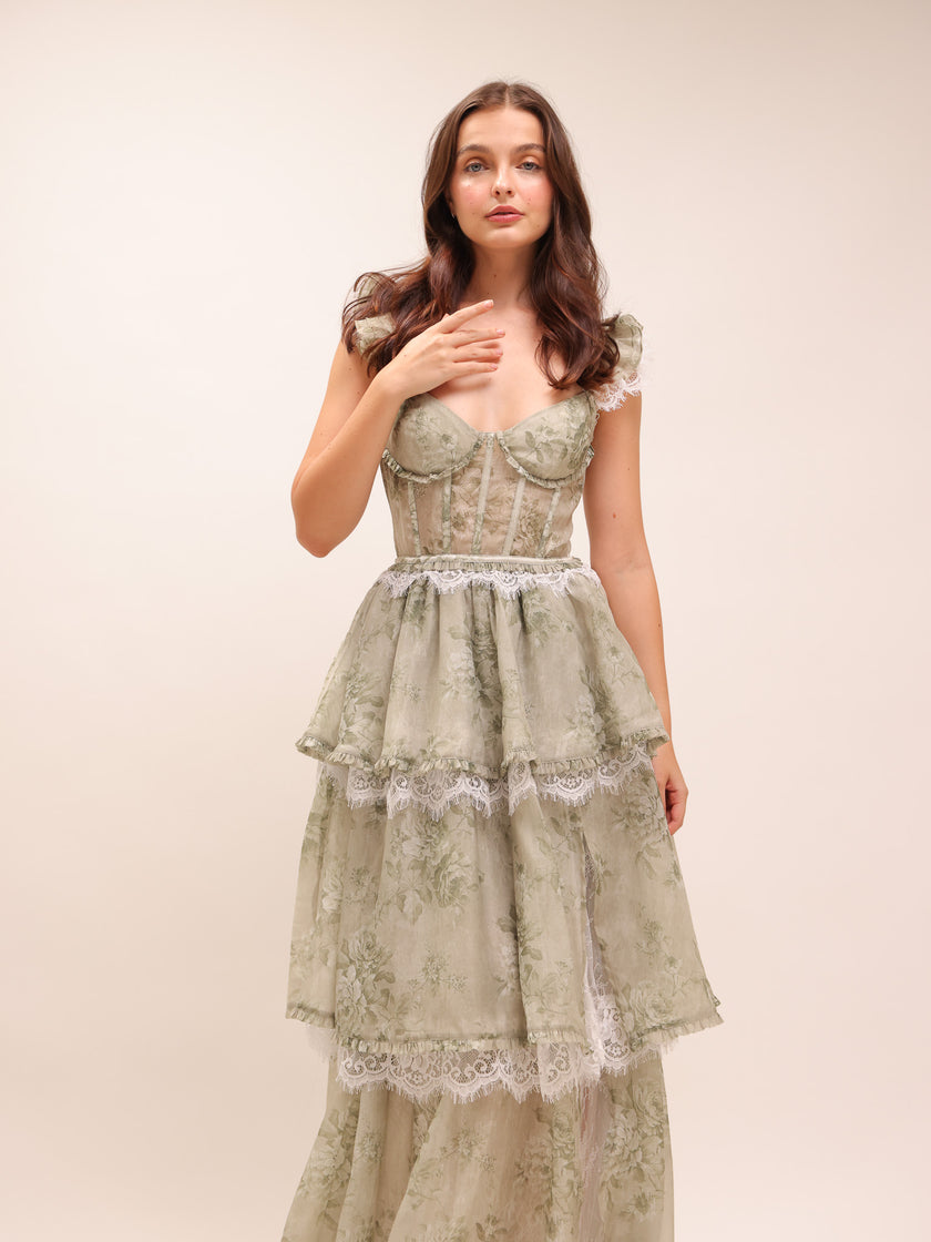 The Jolie Dress in Sage Tapestry