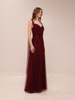 Vintage Draped Tulle Gown in Burgundy