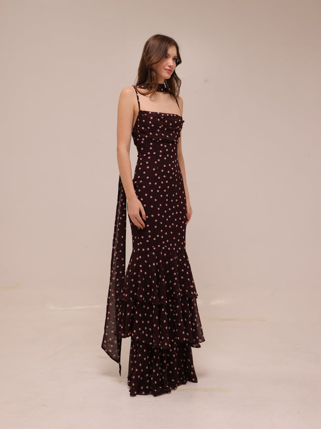 Jodie Polka Dot Chiffon Mermaid Dress