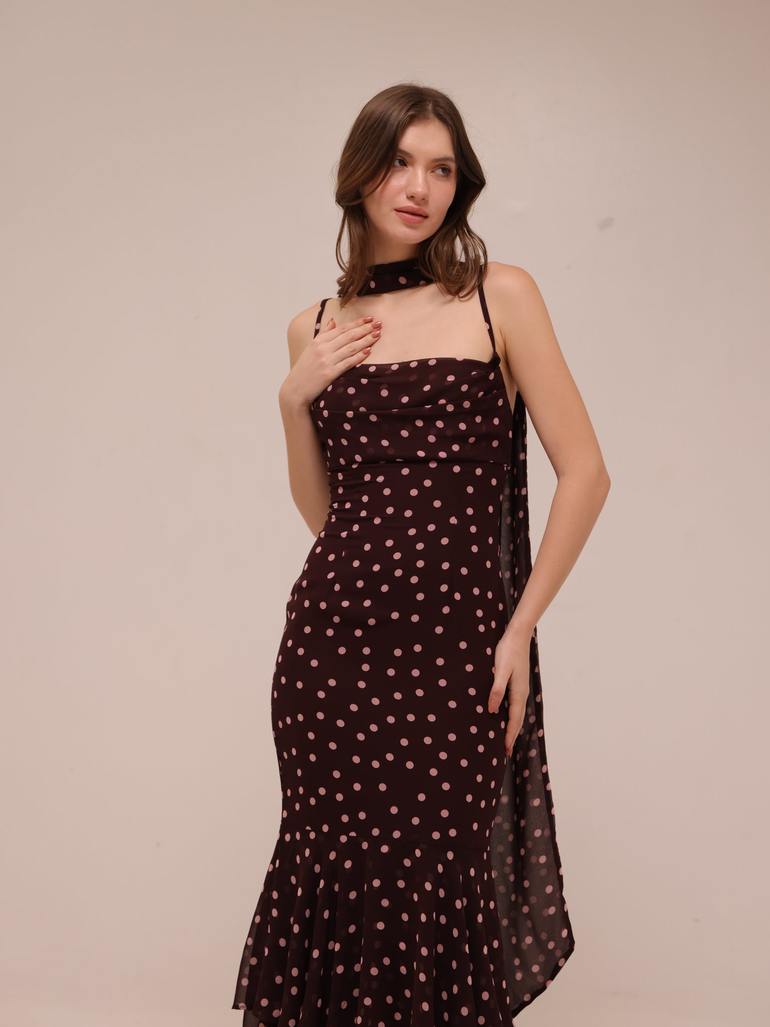 Jodie Polka Dot Chiffon Mermaid Dress