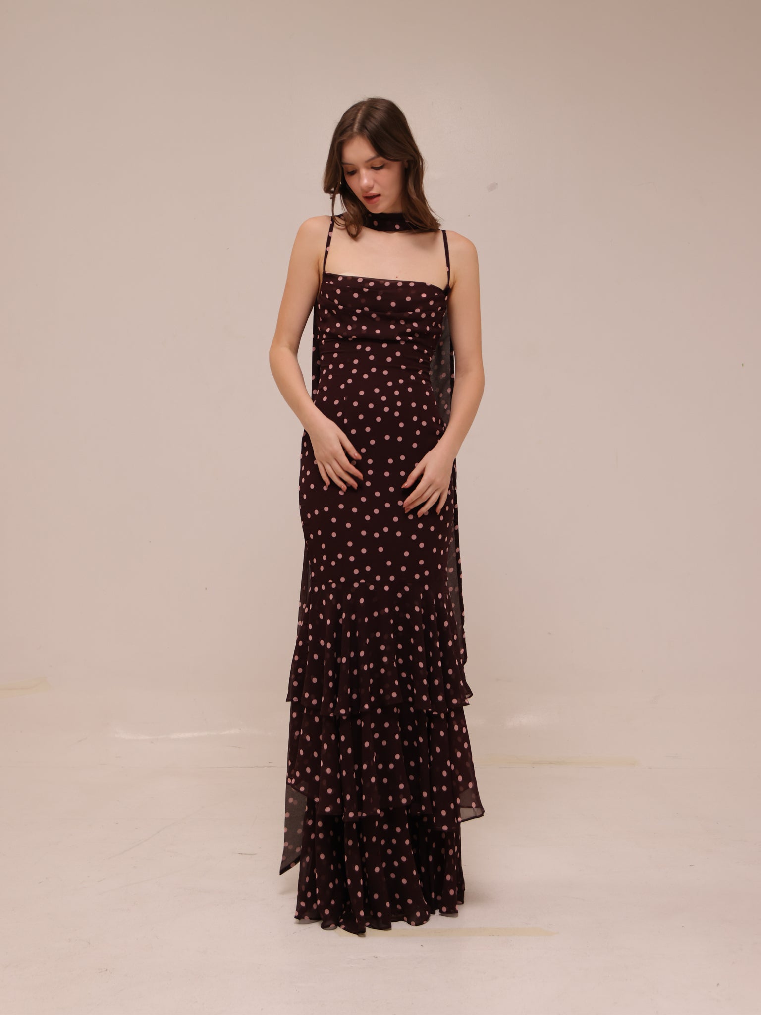 Jodie Polka Dot Chiffon Mermaid Dress