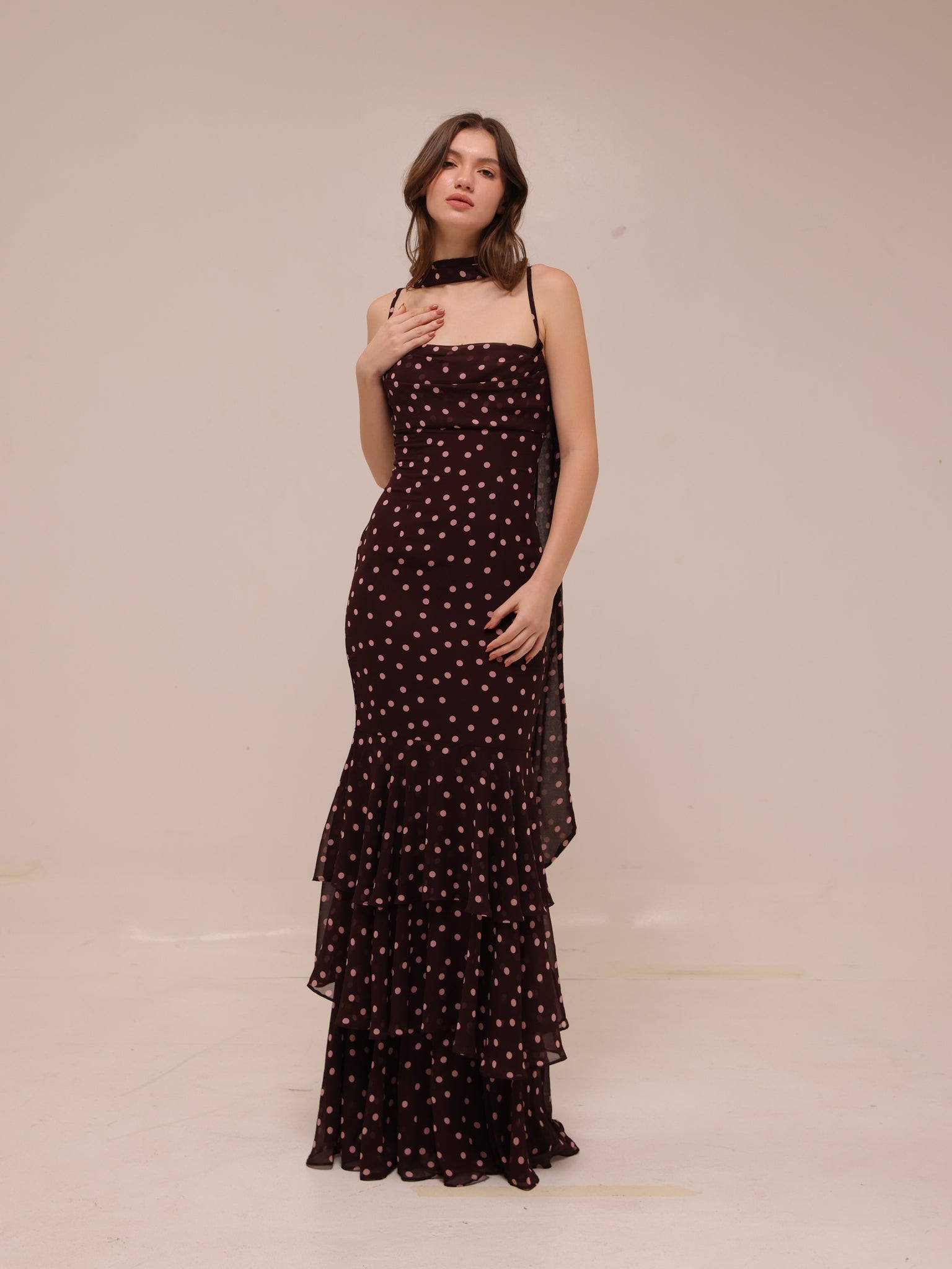 Jodie Polka Dot Chiffon Mermaid Dress