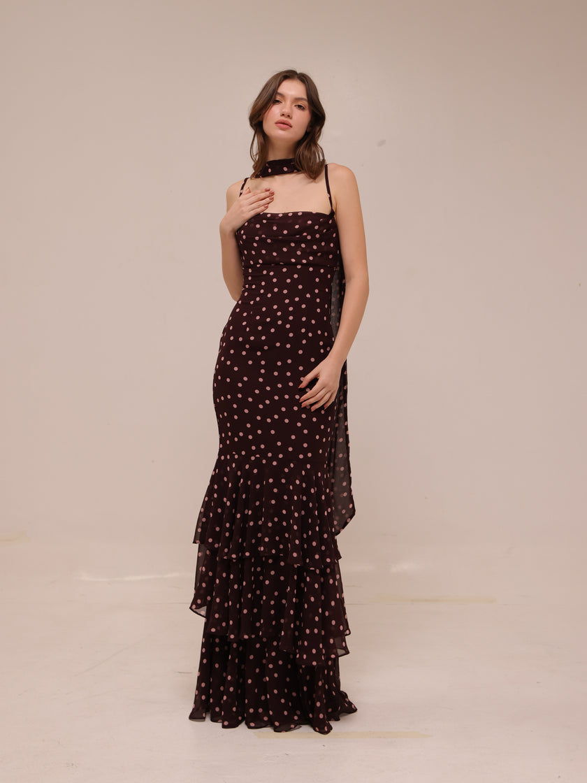 Jodie Polka Dot Chiffon Mermaid Dress