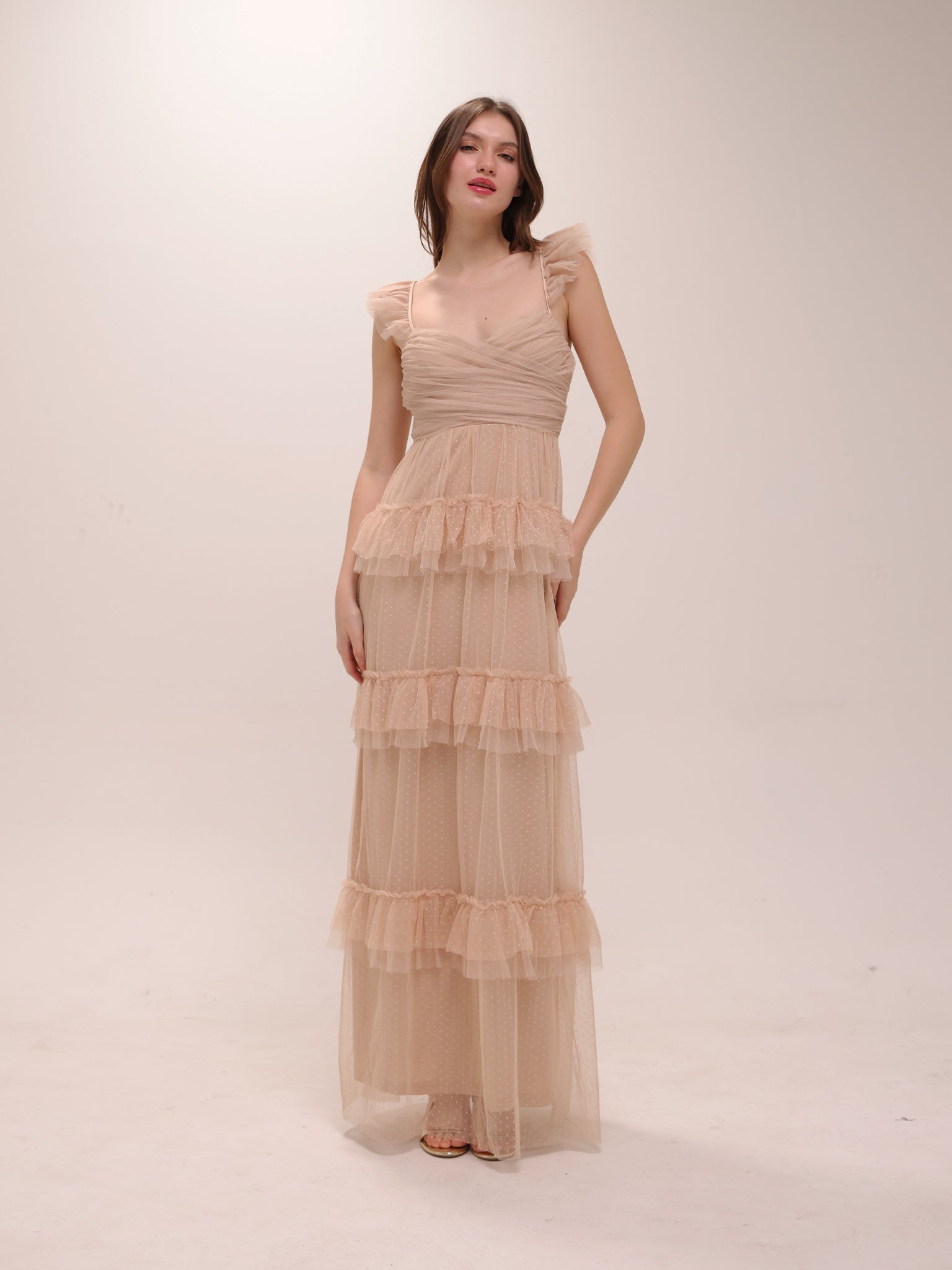 Gillian Sleeveless Ruffled A-Line Tulle Formal Dress