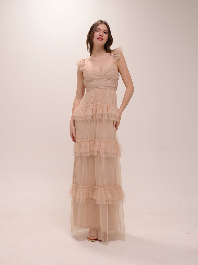 Gillian Sleeveless Ruffled A-Line Tulle Formal Dress