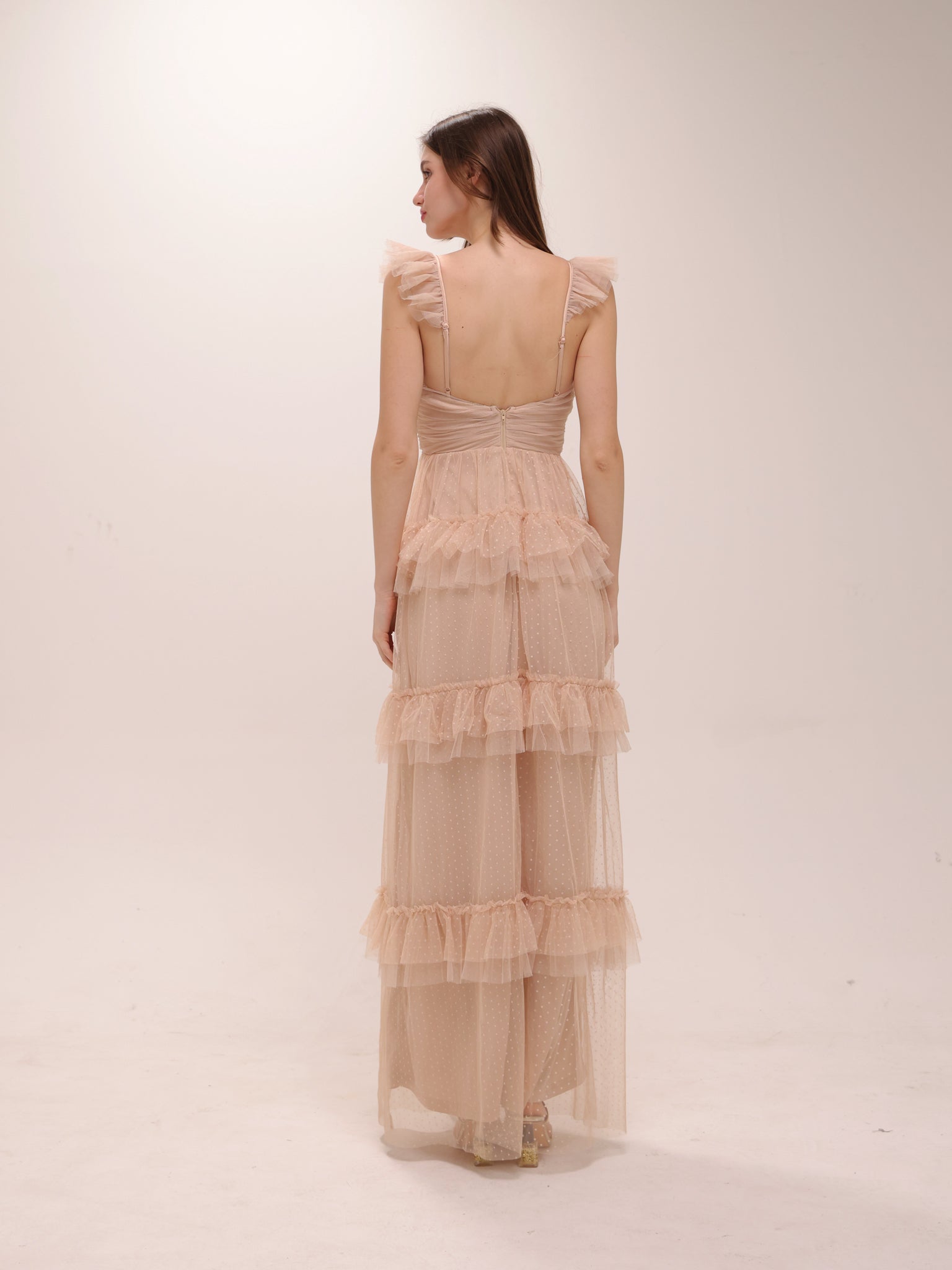 Gillian Sleeveless Ruffled A-Line Tulle Formal Dress