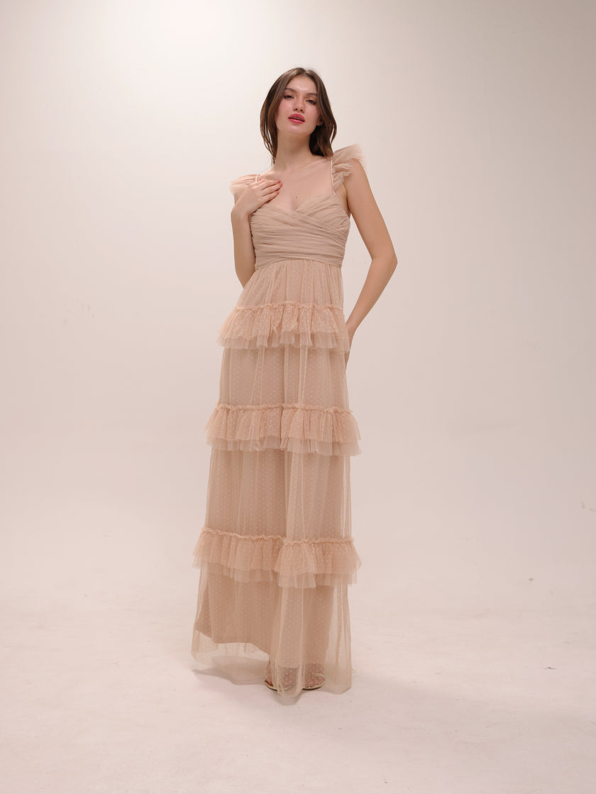 Gillian Sleeveless Ruffled A-Line Tulle Formal Dress