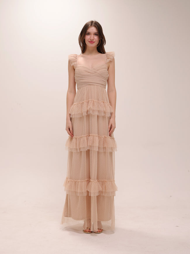Gillian Sleeveless Ruffled A-Line Tulle Formal Dress