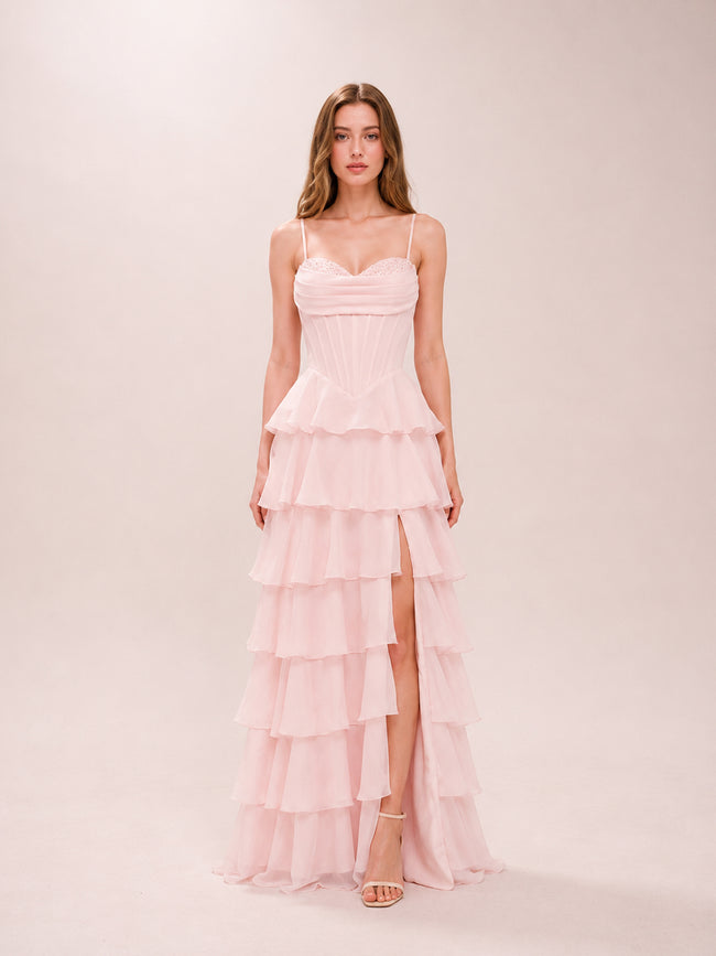Lilliana Chiffon Ruffle A-Line Gown